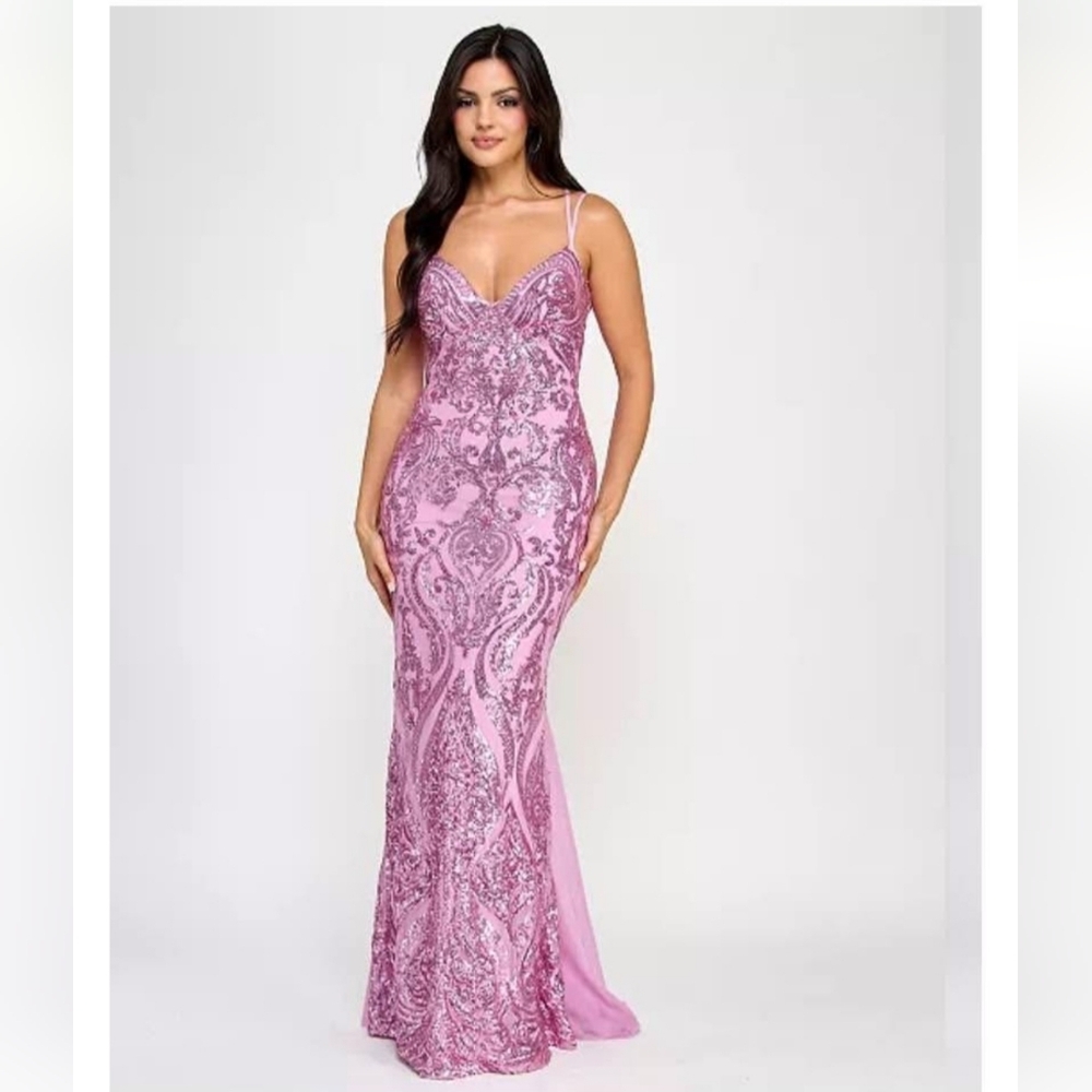 B Darlin Lavender Sequin-Pattern Dress Prom Dress